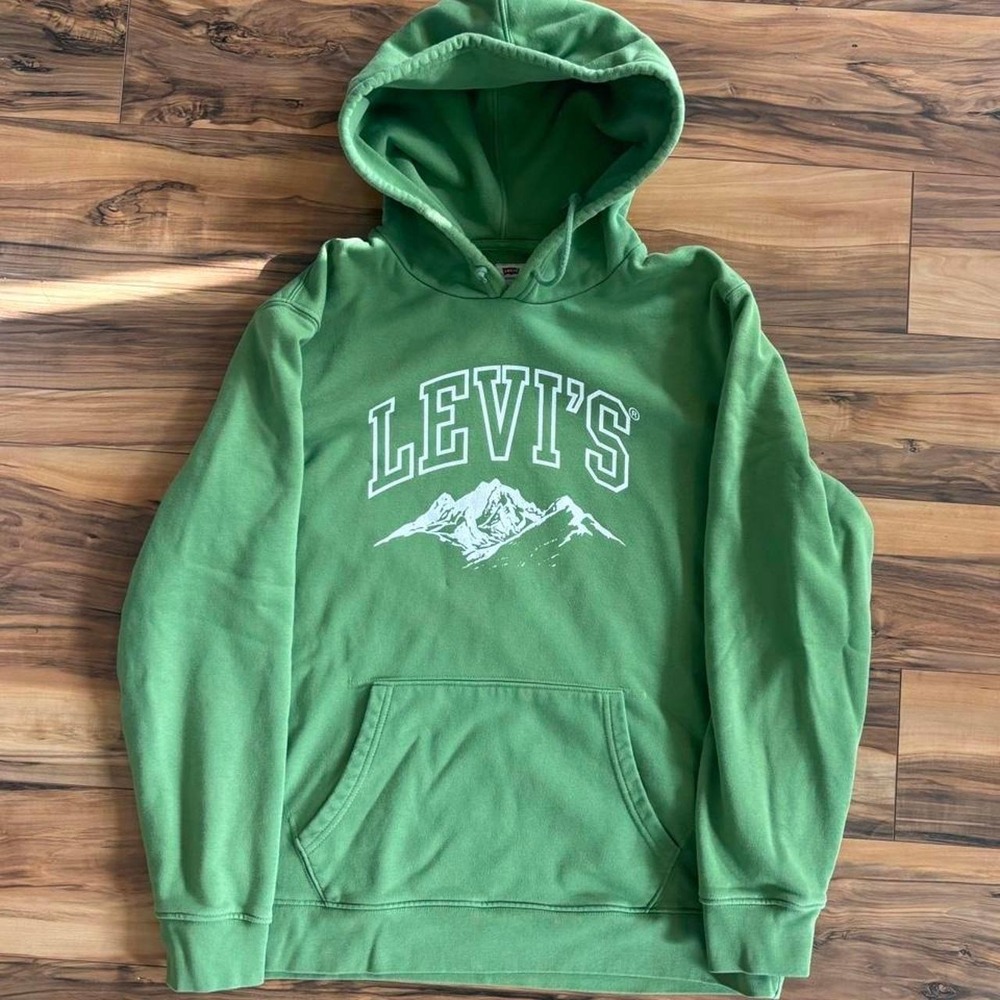 Levi's Green Mountain Graphic Hoodie Large Pullover Faded Outdoor Sweatshirt